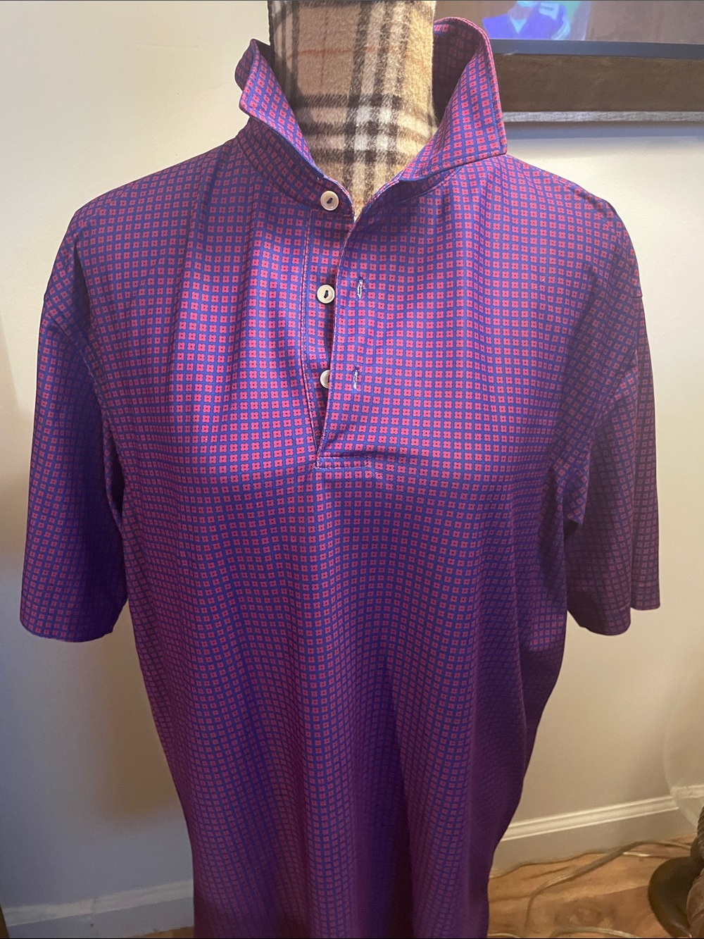 Peter Millar Men's Purple Patterned Short-Sleeve Polo Shirt